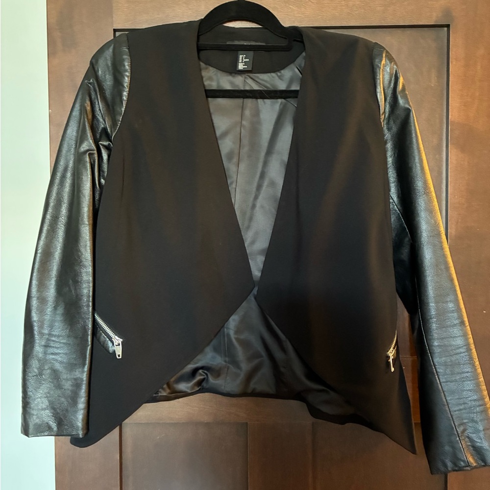 Black H&M Faux Leather Sleeve Jacket